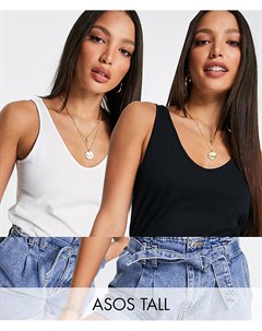 Набор из 2 маек с овальным вырезом из органического хлопка ASOS DESIGN Tall СКИДКА Asos tall