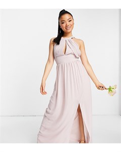 Серовато бежевое плиссированное платье макси для подружки невесты Bridesmaid Tfnc petite