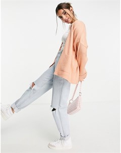 Пыльно розовый oversized кардиган с манжетами отворотами и карманом Asos design