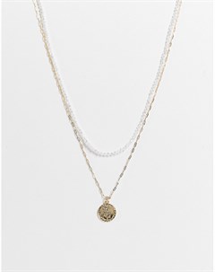 Золотистое ожерелье в несколько рядов с мелким искусственным жемчугом и подвеской в виде монеты Asos design