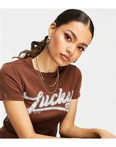 Коричневая футболка с принтом Lucky Topshop petite