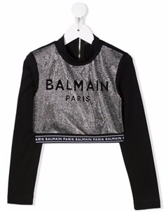 Укороченный топ с кристаллами Balmain kids