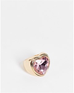 Золотистое кольцо с большим камнем в виде сердца Asos design