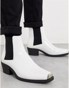 Белые лакированные ботинки челси в стиле вестерн на кубинском каблуке Asos design