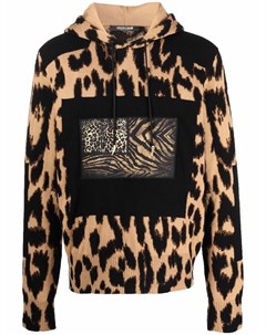 Худи с аппликацией с принтом Animalier Patchwork Roberto cavalli