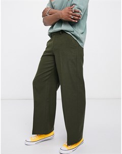 Строгие широкие брюки цвета хаки с добавлением шерсти Asos design