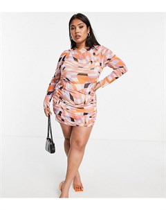 Сетчатое пляжное мини платье в клетку с длинными рукавами ASOS DESIGN Asos curve