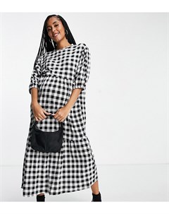 Ярусное платье миди в клетку черного цвета New look maternity