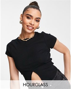 Черный топ с разрезом спереди и короткими рукавами Hourglass Asos design