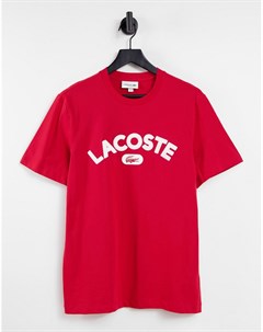 Красная футболка с большим выгнутым логотипом Lacoste