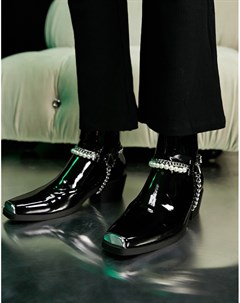 Черные лакированные ботинки челси в стиле вестерн на кубинском каблуке с жемчужным ремешком Asos design