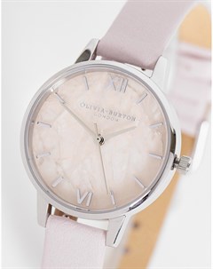 Часы с ремешком из натуральной кожи светло розового и серебристого цветов Olivia burton