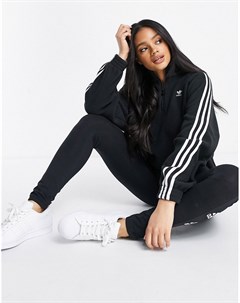 Черный флисовый свитшот с короткой молнией и тремя полосками adicolor Adidas originals