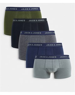 Набор из 5 боксеров брифов разных цветов с темно синим поясом Jack & jones