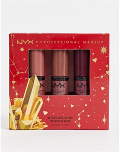 Подарочный набор из трех блесков для губ Gimme Super Stars Butter Gloss Deep Nude Nyx professional makeup