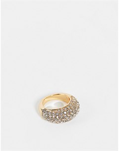 Золотистое куполообразное кольцо с прозрачными камнями Asos design