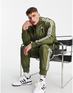 Стеганые спортивные брюки цвета хаки с тремя полосками Adicolor Adidas originals