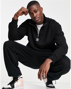 Черный свитшот с короткой молнией Signature Topman