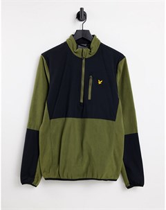 Зеленый свитшот с контрастными флисовыми вставками и короткой молнией Lyle & scott