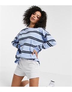 Голубой лонгслив в двойную полоску с манжетами ASOS DESIGN Tall Asos tall