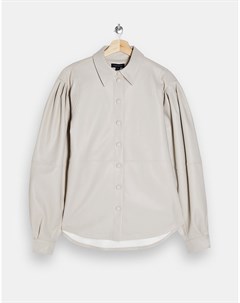 Кремовая рубашка со швами из искусственной кожи IDOL Topshop