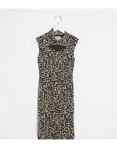 Сетчатое облегающее платье мини с высоким воротом вырезом и леопардовым принтом One above another