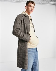 Коричневое пальто в клетку с добавлением шерсти Asos design