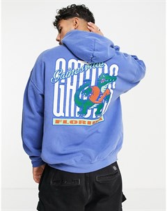 Oversized худи выбеленного синего цвета с принтом Gators Topman