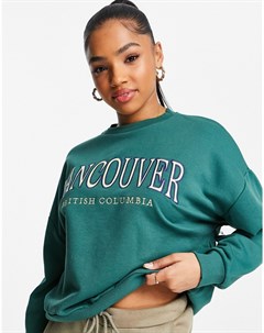 Бирюзовый oversized свитшот с вышитой надписью Vancouver Stradivarius