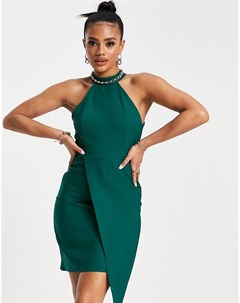 Изумрудно зеленое платье со сборками Trendyol