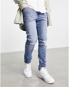 Синие джинсы скинни с рваными коленями Asos design