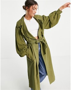 Плащ тренч цвета хаки в стиле oversized с акцентными рукавами из материала с добавлением льна Asos design