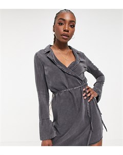 Черное выбеленное платье с запахом из мягкого денима ASOS DESIGN Tall Asos tall