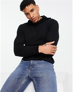 Черный трикотажный худи с длинными рукавами Topman