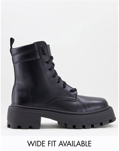 Черные ботинки на шнуровке с квадратным носком из искусственной кожи Asos design