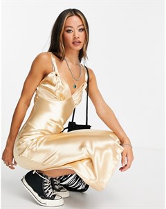 Золотистое платье комбинация на бретелях Topshop
