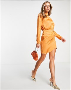 Оранжевое платье мини с запахом и длинными рукавами Trendyol