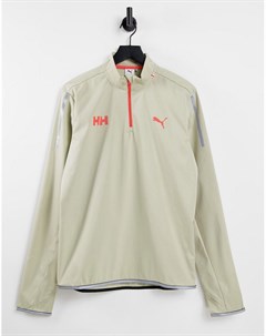 Лонгслив песочного цвета для бега с молнией длиной 1 2 x Helly Hansen Running Puma