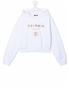 Укороченное худи с логотипом Balmain kids