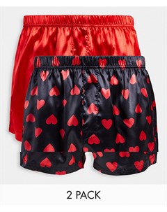 Набор из 2 атласных боксеров с принтом сердечек Valentines Asos design