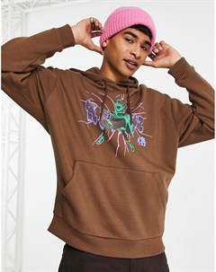 Худи в стиле oversized коричневого цвета с принтом аниме на груди Asos design