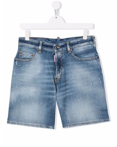 Джинсовые шорты с эффектом потертости Dsquared2 kids