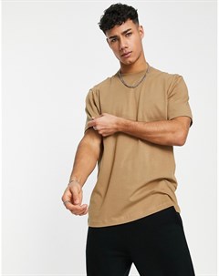 Светло коричневая oversized футболка из органического хлопка с высоким воротом Selected homme