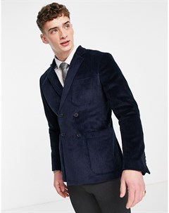 Двубортный вельветовый пиджак темно синего цвета Selected homme