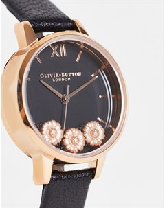 Часы черного цвета и цвета розового золота с декором танцующие маргаритки на циферблате Olivia burton