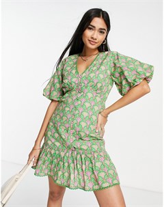 Зеленое коктейльное платье мини с принтом Never fully dressed