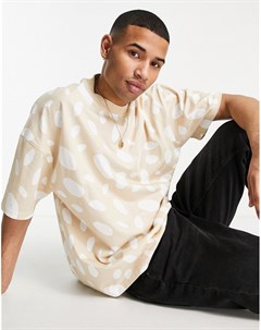 Светло бежевая футболка в стиле extreme oversized со сплошным принтом в горошек Topman