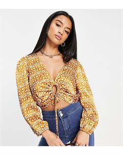 Коричневый кроп топ с геометрическим и цветочным принтом Topshop petite