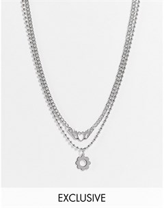 Многоярусное серебристое ожерелье унисекс с подвеской в виде горящего сердца в стиле гранж Inspired Reclaimed vintage