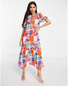 Разноцветное платье с принтом открыток Giovanna Never fully dressed